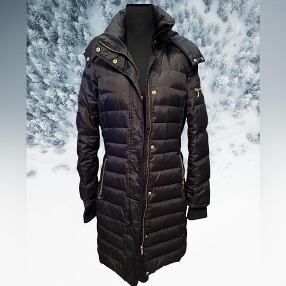 SAM EDELMAN FAUX FUR TRIM HOODED DOWN FEATHER BLACK PUFFER WINTER SKI COAT SZ M - Picture 5 of 13